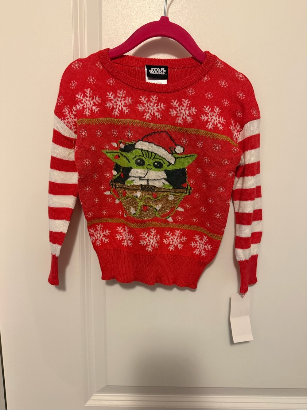 Star Wars Red & White Baby Yoda Holiday Crewneck Sweater